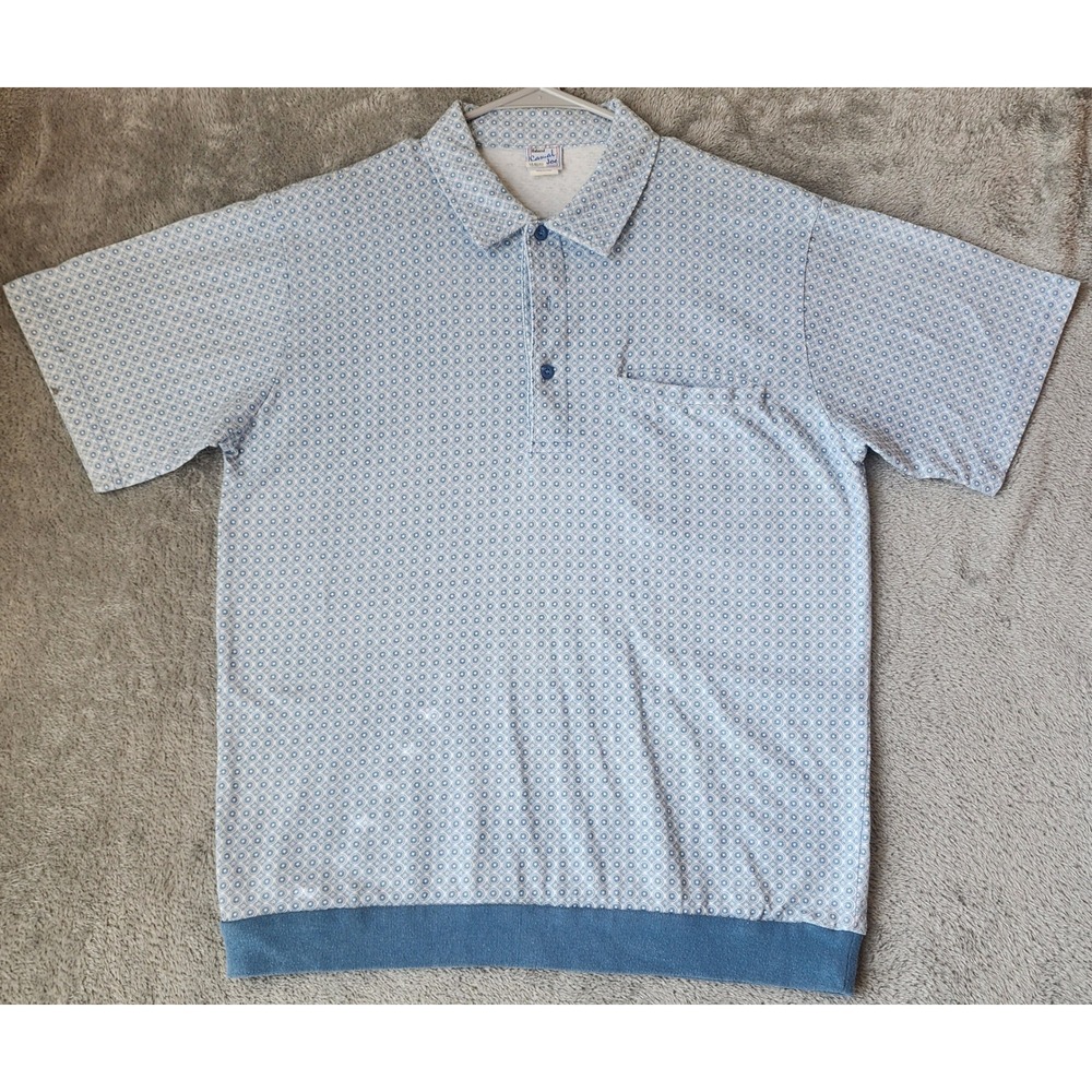 Haband Casual Joe Polo Shirt Mens Medium Blue White Medallion Banded Bottom